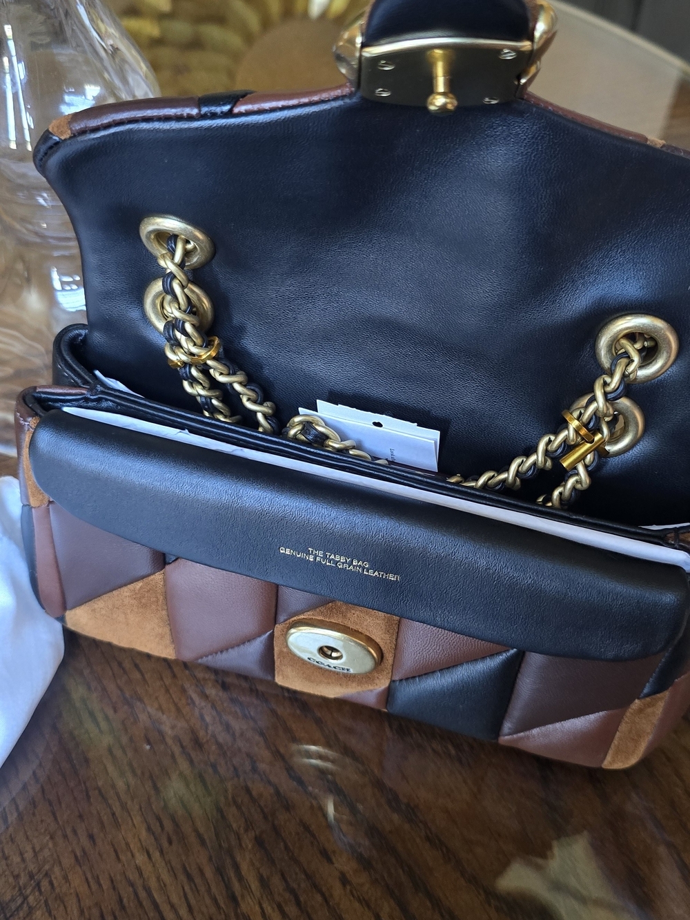 Coach Tabby Patchwork Quilted Leather Chain Shoulder Bag in Maple Brown. - Picture 9 of 17